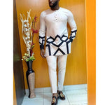 Men’s Luxury African Wedding 2PC Suit – Elegant Groom Outfit, Patchwork Crew - Neck Formal Set - Free Delivery Worldwide only at Flexi Africa