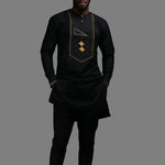 Men’s Luxury African Wedding 2PC Suit – Elegant Groom Outfit, Patchwork Crew - Neck Formal Set - Free Delivery Worldwide only at Flexi Africa