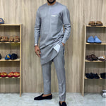 Men’s Luxury African Wedding 2PC Suit – Elegant Groom Outfit, Patchwork Crew - Neck Formal Set - Free Delivery Worldwide only at Flexi Africa