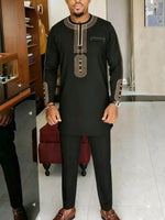 Men’s Luxury African Wedding 2PC Suit – Elegant Groom Outfit, Patchwork Crew - Neck Formal Set - Free Delivery Worldwide only at Flexi Africa