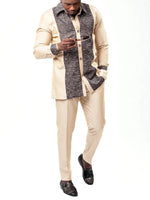 Men’s Luxury African Wedding 2PC Suit – Elegant Groom Outfit, Patchwork Crew - Neck Formal Set - Free Delivery Worldwide only at Flexi Africa