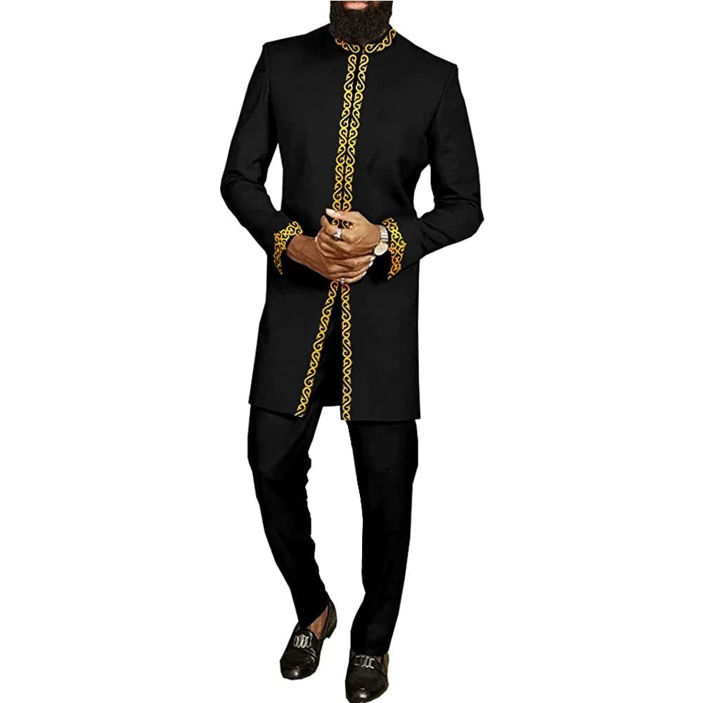 Men’s Luxury African Wedding 2PC Suit – Elegant Groom Outfit, Patchwork Crew - Neck Formal Set - Free Delivery Worldwide only at Flexi Africa
