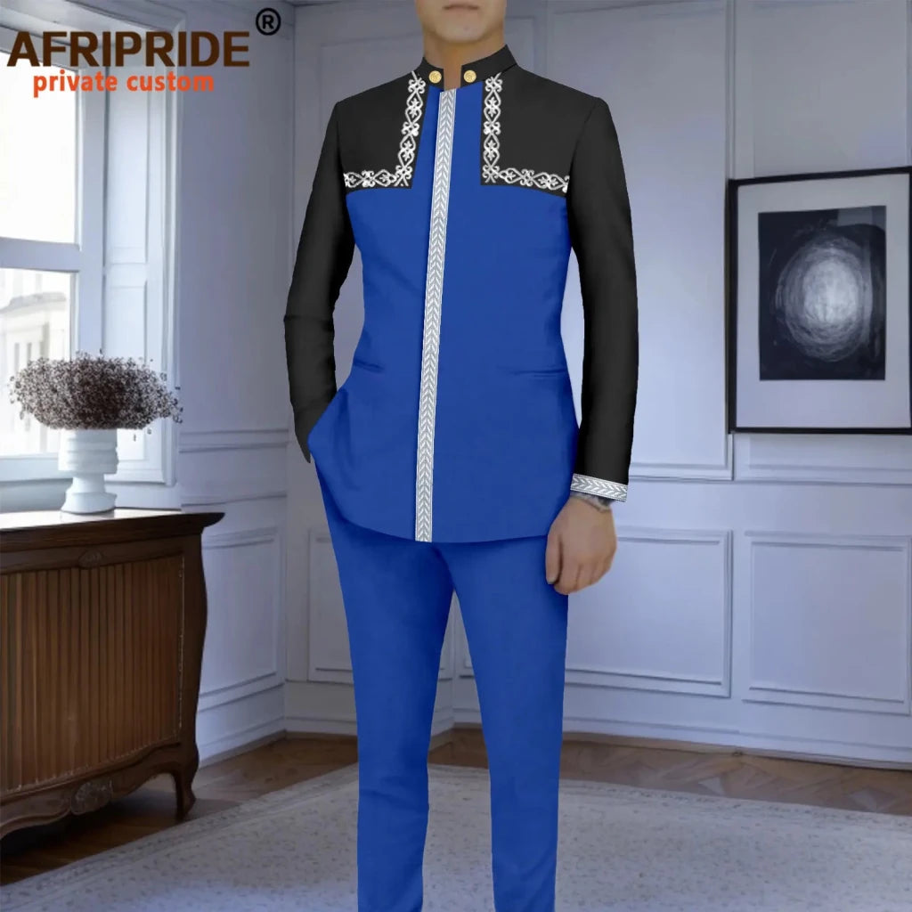 Men’s Slim-Fit African Wedding Suit – Embroidered Jacket, Pocket Square and Pants 2PC Set - Free Delivery Worldwide only at Flexi Africa