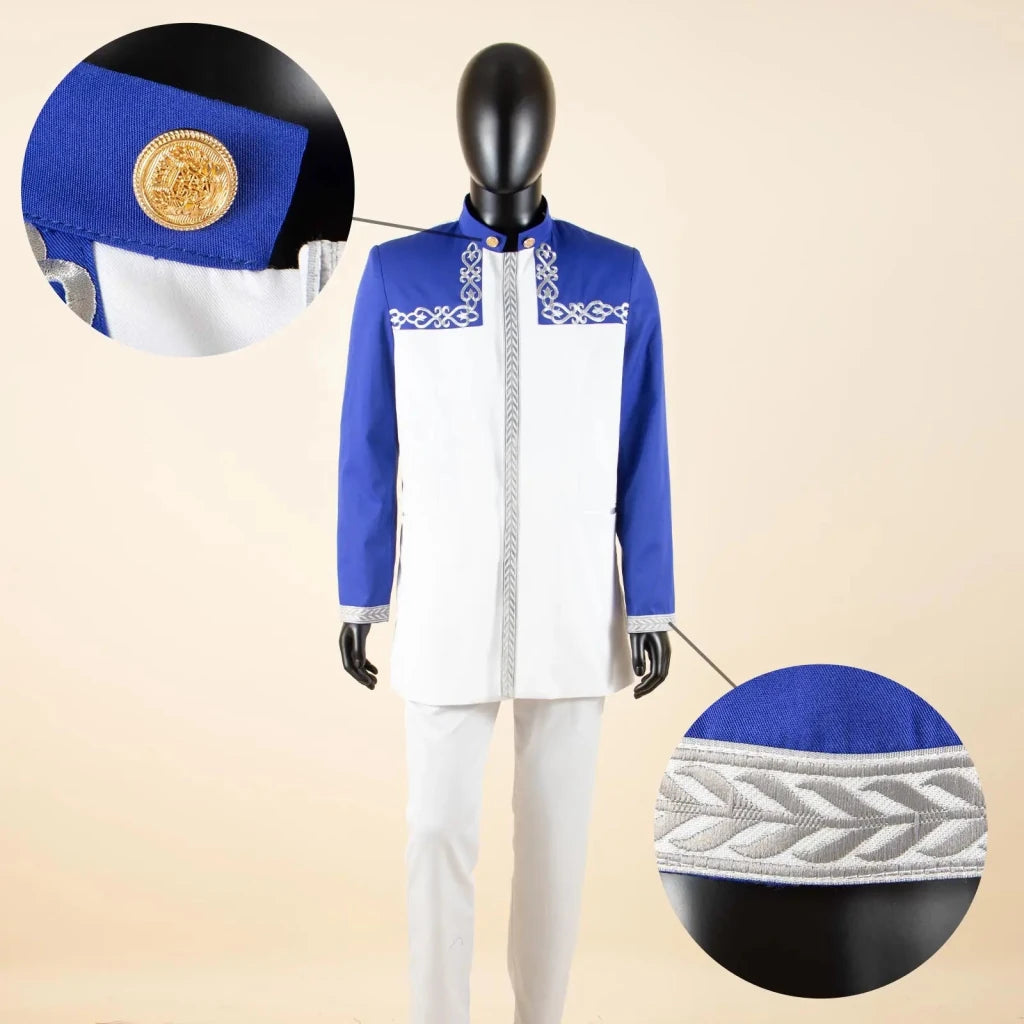 Men’s Slim-Fit African Wedding Suit – Embroidered Jacket, Pocket Square and Pants 2PC Set - Free Delivery Worldwide only at Flexi Africa