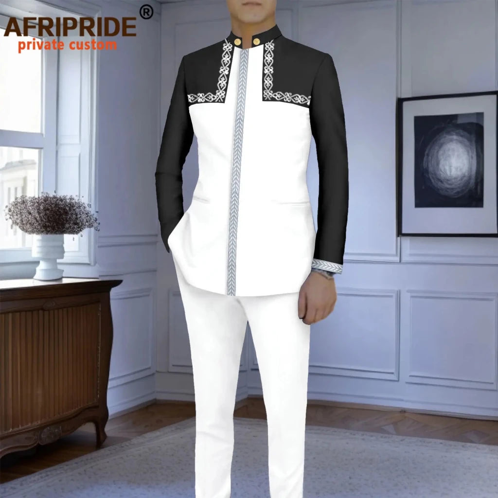Men’s Slim-Fit African Wedding Suit – Embroidered Jacket, Pocket Square and Pants 2PC Set - Free Delivery Worldwide only at Flexi Africa