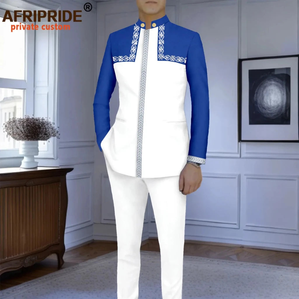 Men’s Slim-Fit African Wedding Suit – Embroidered Jacket, Pocket Square and Pants 2PC Set - Free Delivery Worldwide only at Flexi Africa