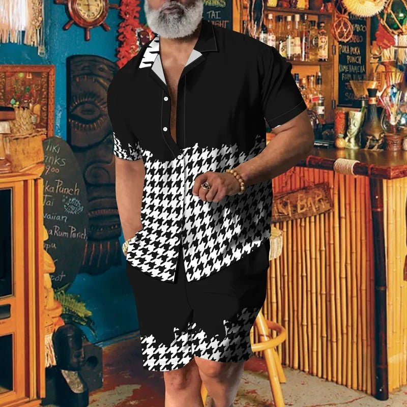 Men’s Summer 2PC Short Sleeve Lapel Shirt & Drawstring Shorts Set – Breathable Casual Outfit - Free Delivery Worldwide only at Flexi Africa
