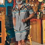 Men’s Summer 2PC Short Sleeve Lapel Shirt & Drawstring Shorts Set – Breathable Casual Outfit - Free Delivery Worldwide only at Flexi Africa