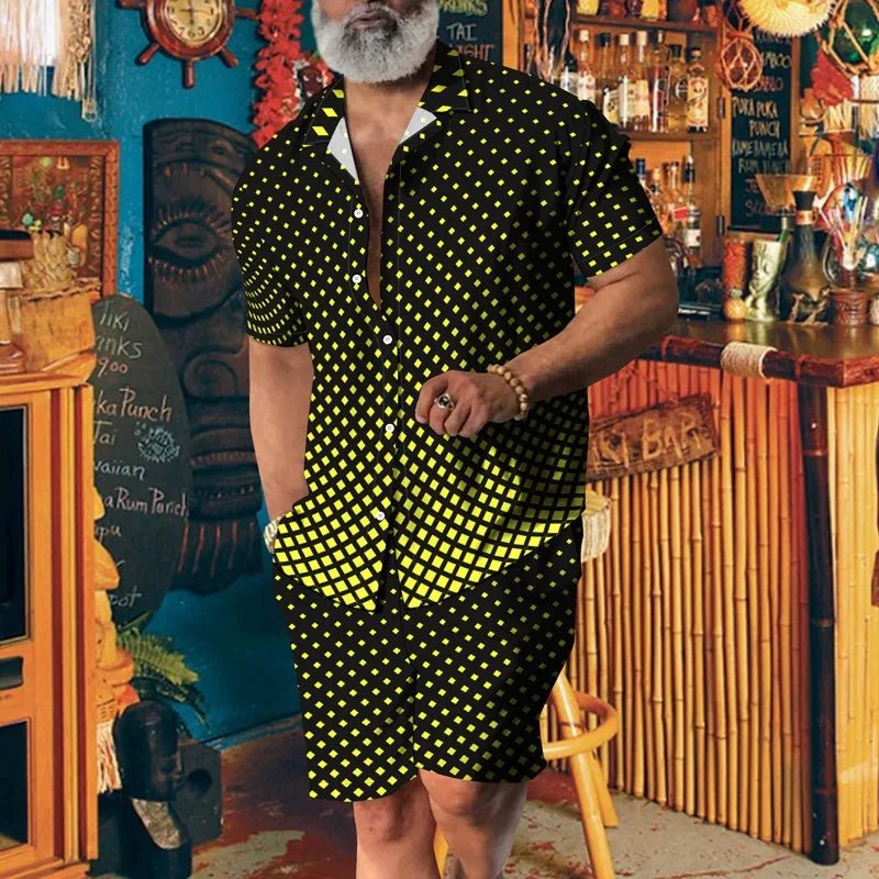 Men’s Summer 2PC Short Sleeve Lapel Shirt & Drawstring Shorts Set – Breathable Casual Outfit - Free Delivery Worldwide only at Flexi Africa
