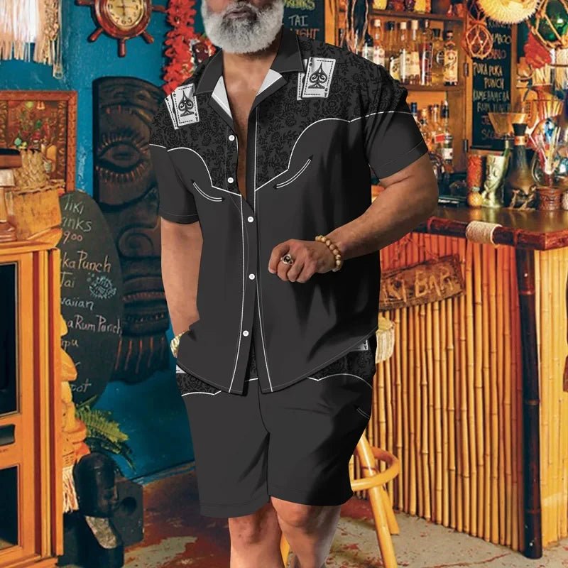 Men’s Summer 2PC Short Sleeve Lapel Shirt & Drawstring Shorts Set – Breathable Casual Outfit - Free Delivery Worldwide only at Flexi Africa