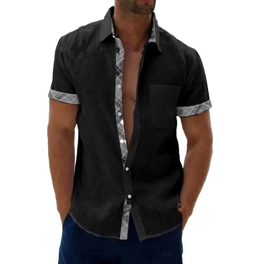 Men's Summer Plaid Short Sleeve Shirt - Button - Up Lapel with Patch Pocket Casual Top - Free Delivery Worldwide only at Flexi Africa