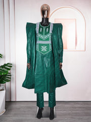 Men's Traditional Bazin Riche Agbada Set – Green Dashiki Robe, Shirt & Pants Formal Attire - Free Delivery Worldwide only at Flexi Africa