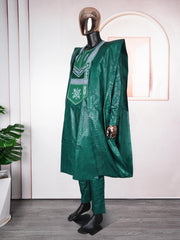 Men's Traditional Bazin Riche Agbada Set – Green Dashiki Robe, Shirt & Pants Formal Attire - Free Delivery Worldwide only at Flexi Africa
