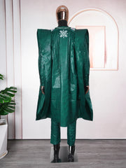 Men's Traditional Bazin Riche Agbada Set – Green Dashiki Robe, Shirt & Pants Formal Attire - Free Delivery Worldwide only at Flexi Africa
