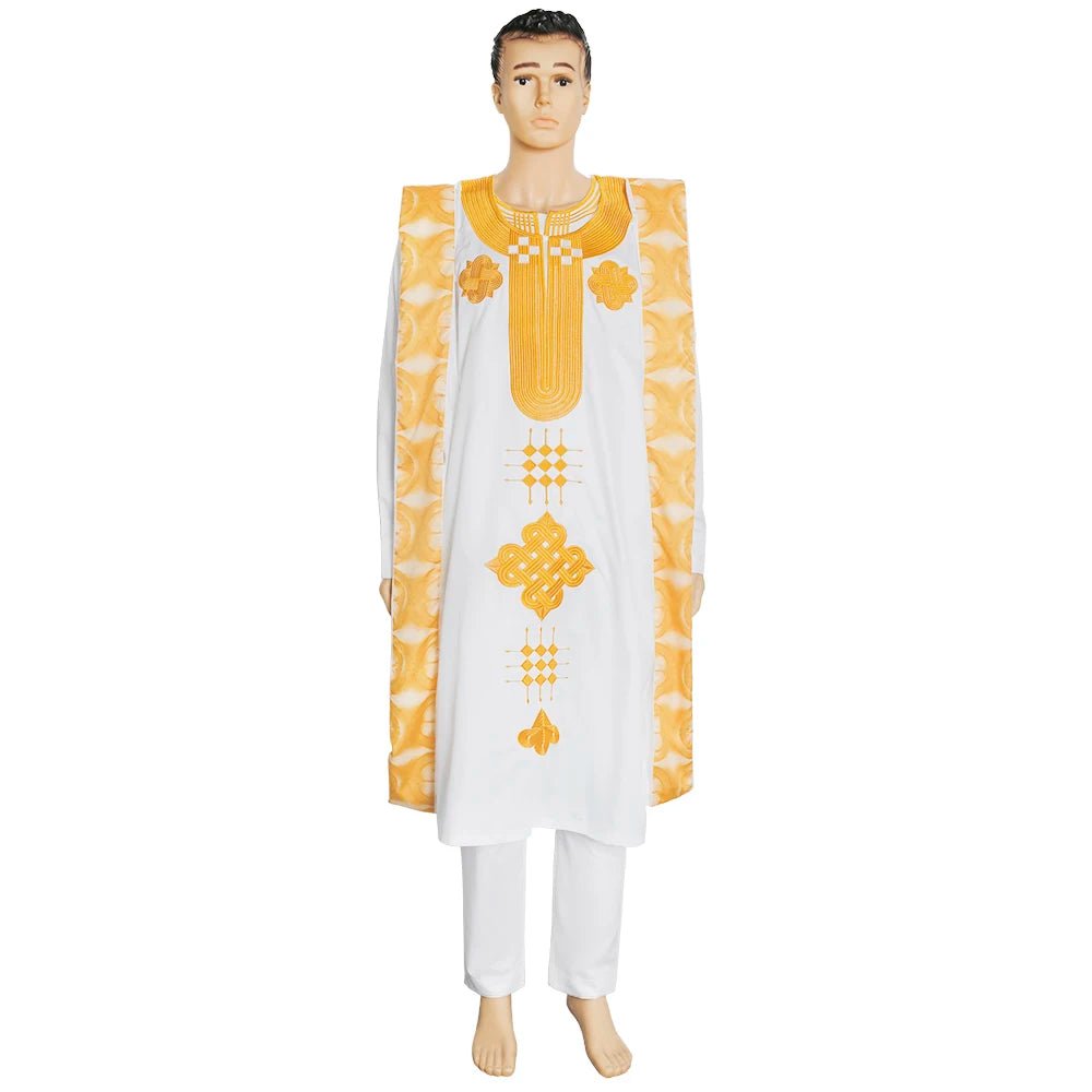 Men's White Embroidered Dashiki Top & Trouser Set - Free Delivery Worldwide only at Flexi Africa