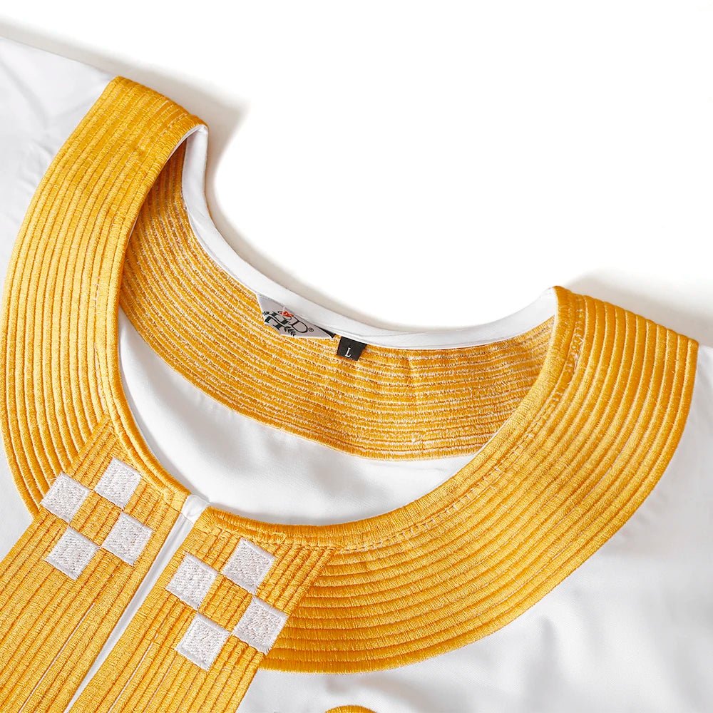 Men's White Embroidered Dashiki Top & Trouser Set - Free Delivery Worldwide only at Flexi Africa