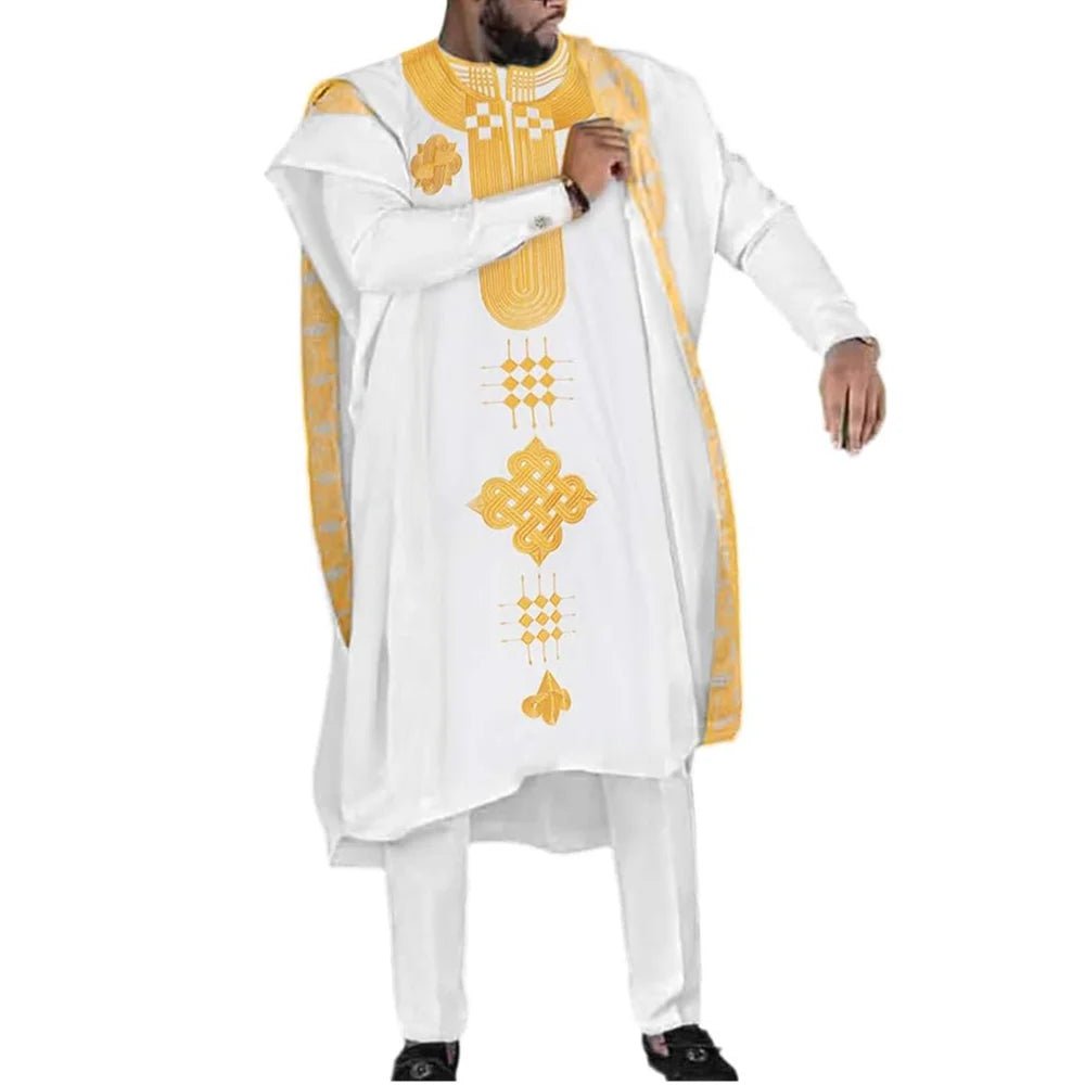 Men's White Embroidered Dashiki Top & Trouser Set - Free Delivery Worldwide only at Flexi Africa