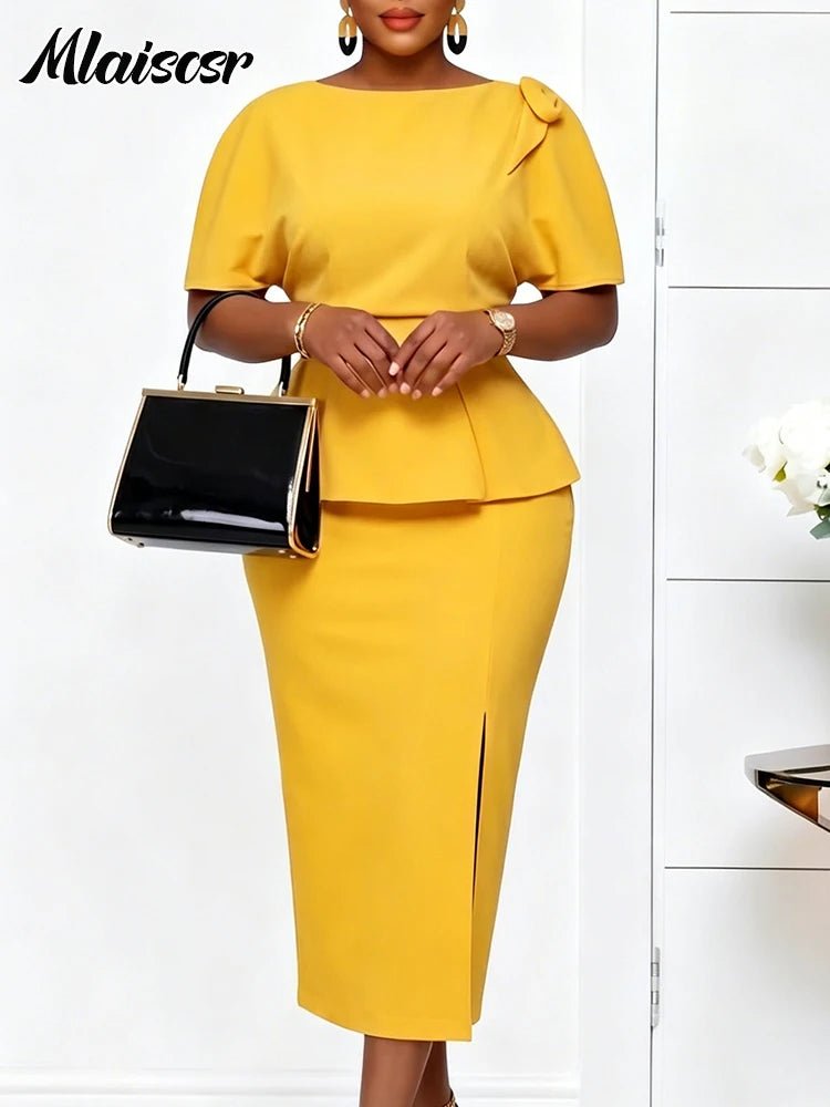 Mlaiscsr Women’s Elegant Purple Peplum Bodycon Midi Dress – Short Sleeve Office, Church & Special Occasion Wear - Free Delivery Worldwide only at Flexi Africa