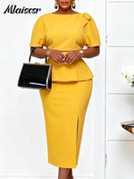 Mlaiscsr Women’s Elegant Purple Peplum Bodycon Midi Dress – Short Sleeve Office, Church & Special Occasion Wear - Free Delivery Worldwide only at Flexi Africa