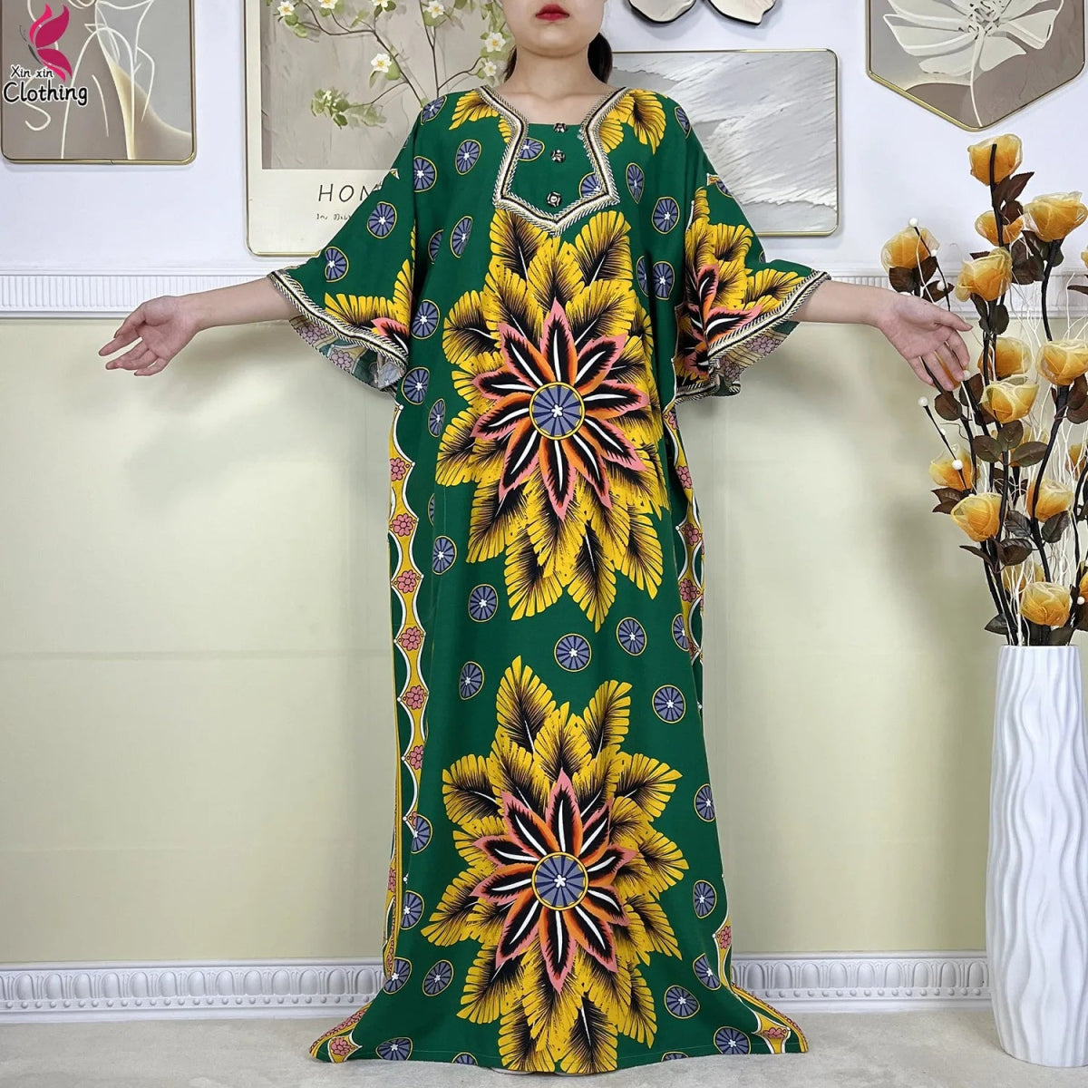 New Style High Quality Muslim Abayas For Women Dress 100%Cotton Dubai Fashion Pocket Printed African Dashiki Femme Loose Dress - Free Delivery Worldwide only at Flexi Africa