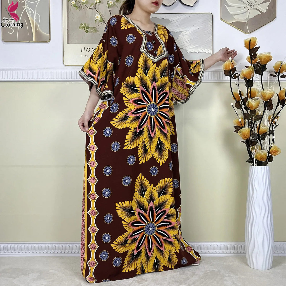 New Style High Quality Muslim Abayas For Women Dress 100%Cotton Dubai Fashion Pocket Printed African Dashiki Femme Loose Dress - Free Delivery Worldwide only at Flexi Africa