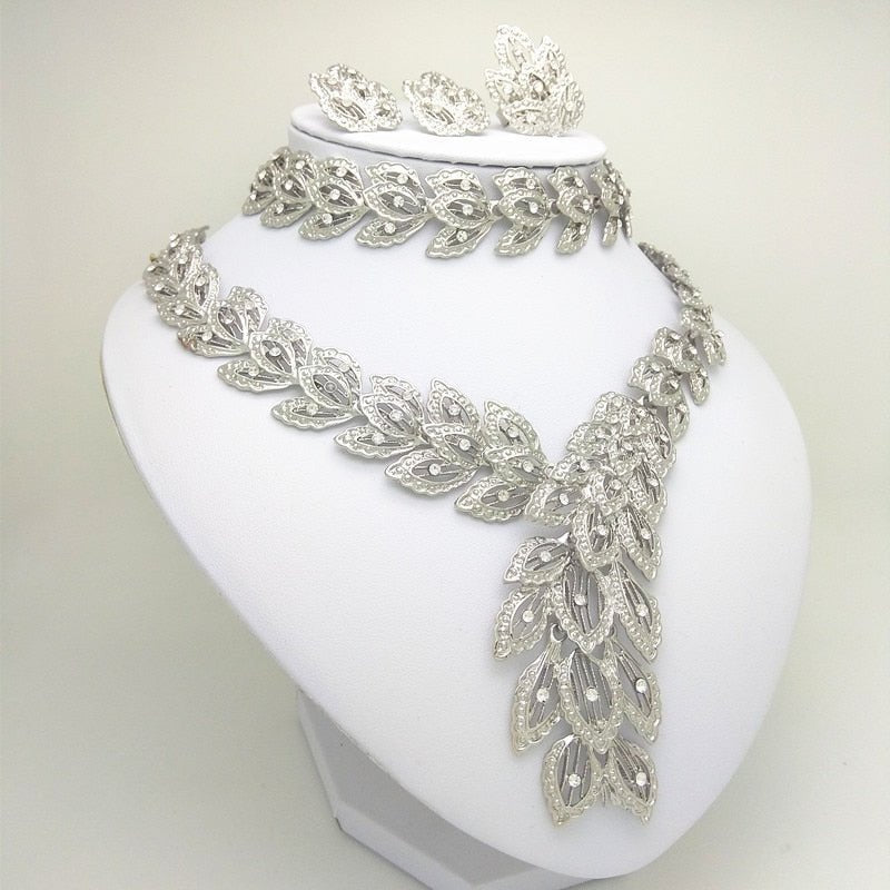 Nigerian Elegance: Silver Plated African Beads Jewelry Set for Women - Perfect for Weddings and Special Occasions