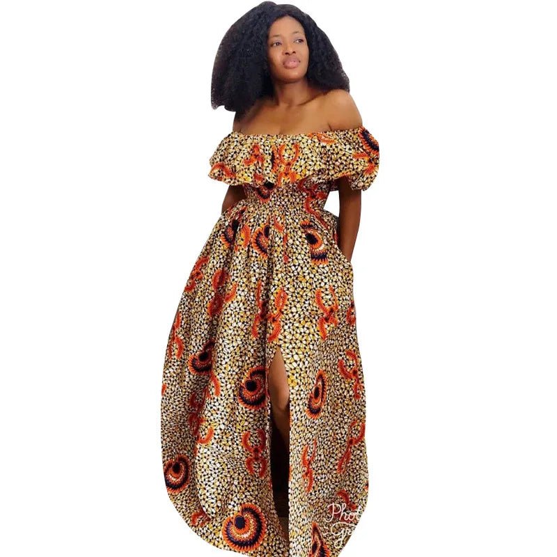Off - Shoulder African Maxi Dress – Vintage Floral Dashiki Ankara Women’s Outfit - Free Delivery Worldwide only at Flexi Africa