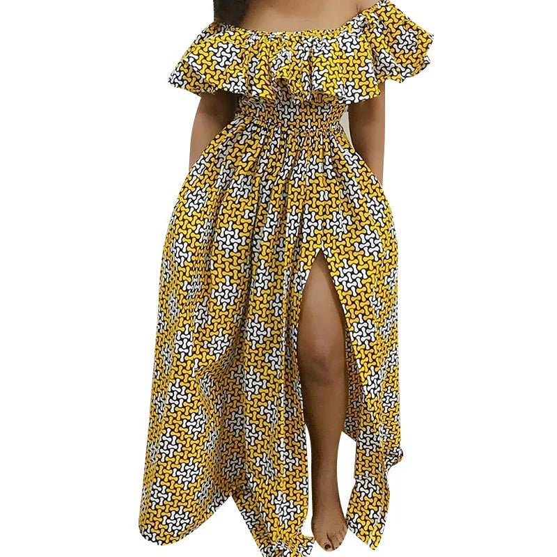 Off - Shoulder African Maxi Dress – Vintage Floral Dashiki Ankara Women’s Outfit - Free Delivery Worldwide only at Flexi Africa