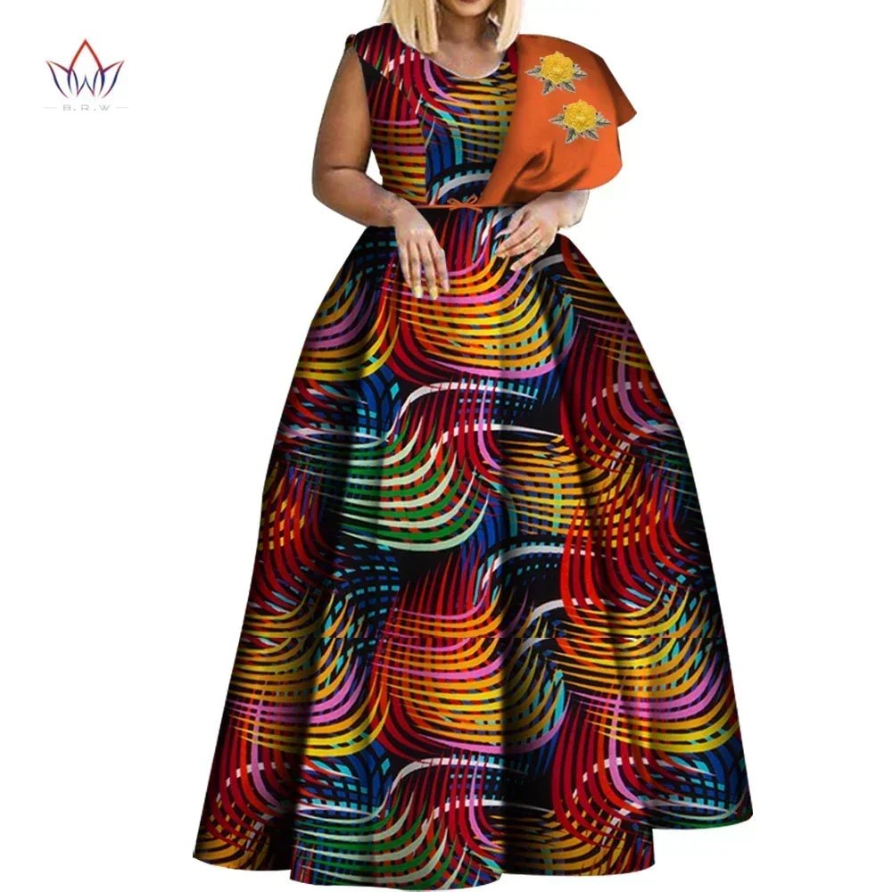 One - Shoulder African Print Dress for Women – Dashiki Bazin Style Party Gown - Free Delivery Worldwide only at Flexi Africa