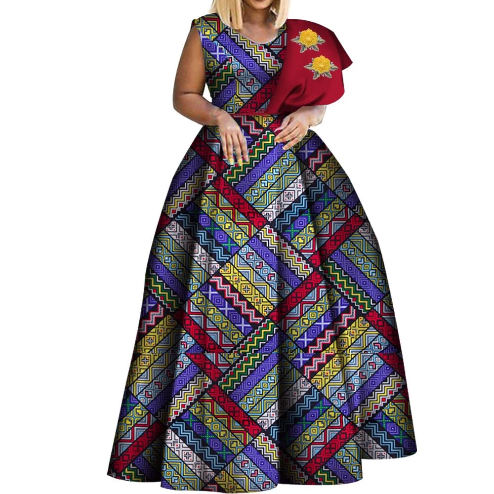 One - Shoulder African Print Dress for Women – Dashiki Bazin Style Party Gown - Free Delivery Worldwide only at Flexi Africa