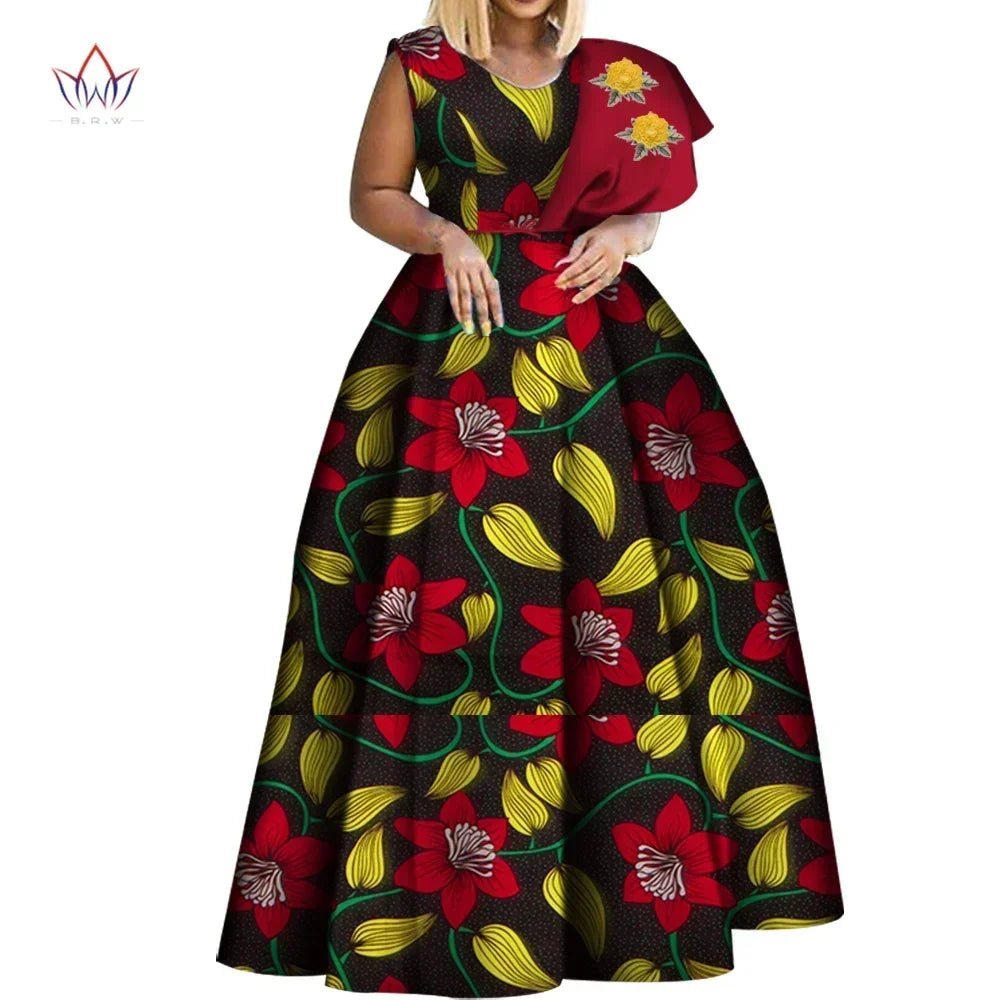 One - Shoulder African Print Dress for Women – Dashiki Bazin Style Party Gown - Free Delivery Worldwide only at Flexi Africa