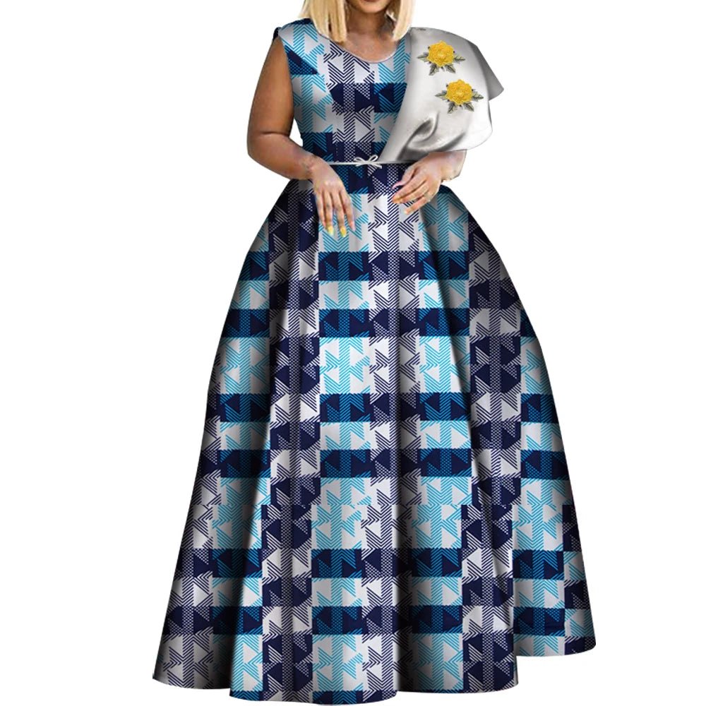 One - Shoulder African Print Dress for Women – Dashiki Bazin Style Party Gown - Free Delivery Worldwide only at Flexi Africa