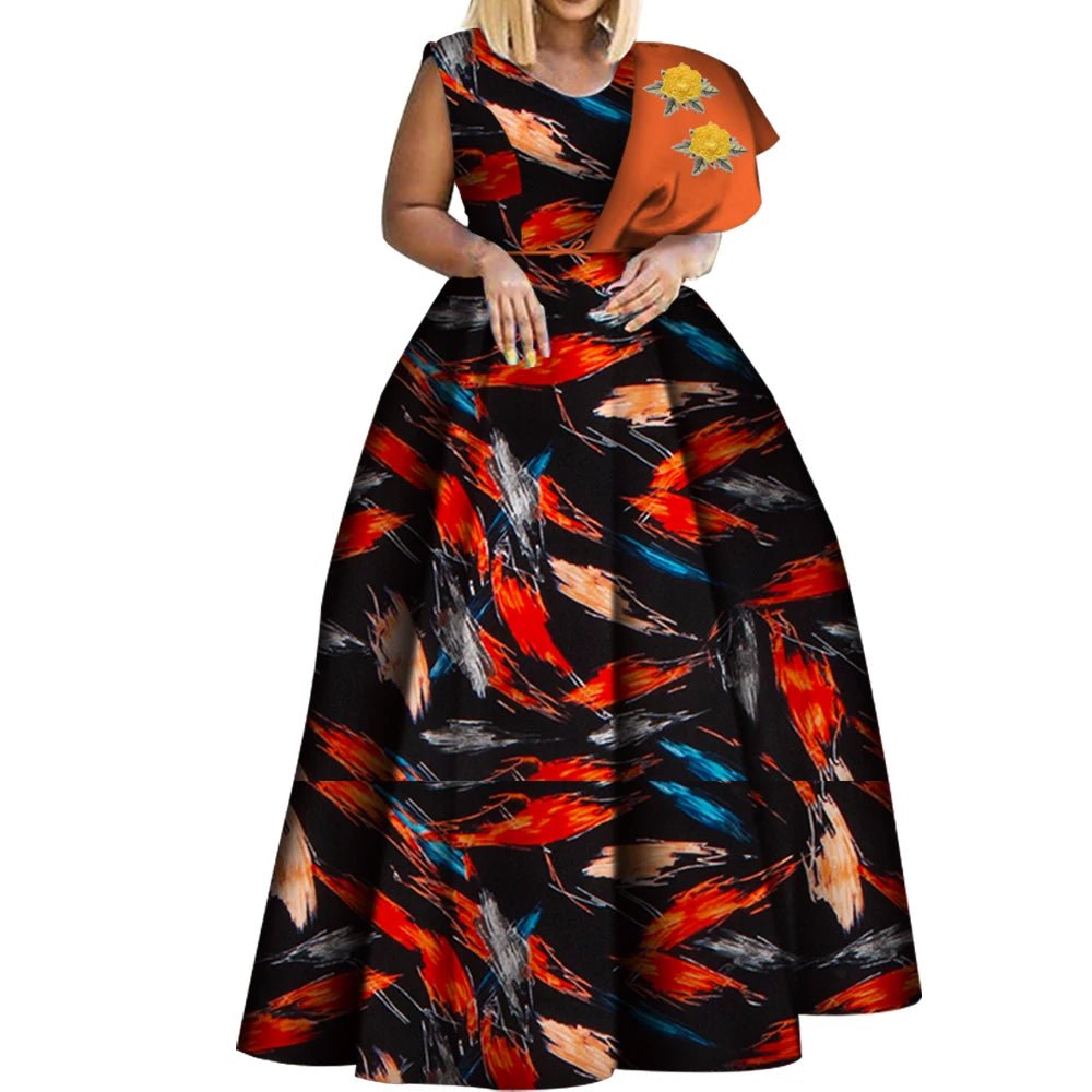One - Shoulder African Print Dress for Women – Dashiki Bazin Style Party Gown - Free Delivery Worldwide only at Flexi Africa