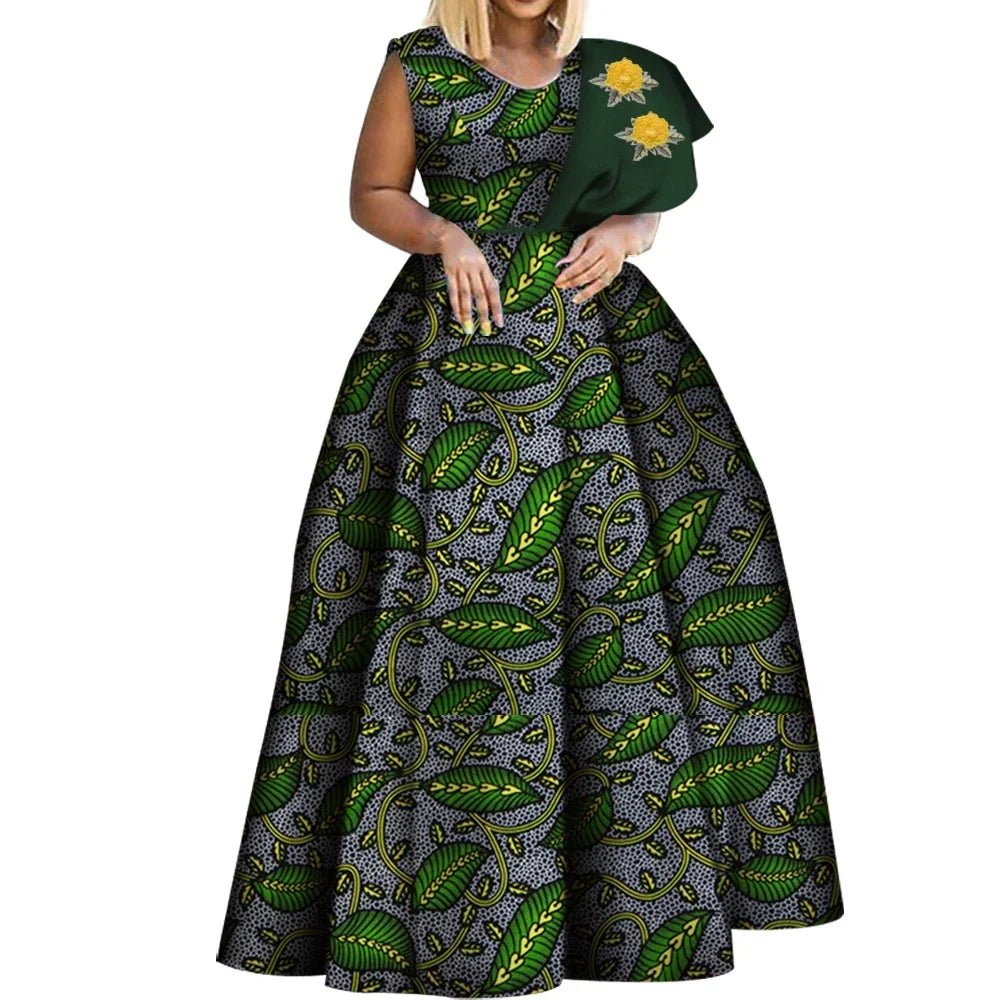 One - Shoulder African Print Dress for Women – Dashiki Bazin Style Party Gown - Free Delivery Worldwide only at Flexi Africa