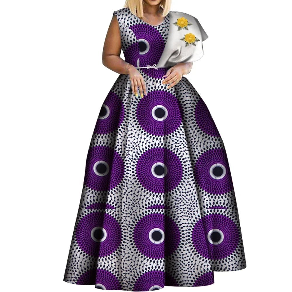 One - Shoulder African Print Dress for Women – Dashiki Bazin Style Party Gown - Free Delivery Worldwide only at Flexi Africa