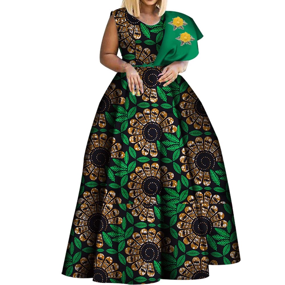 One - Shoulder African Print Dress for Women – Dashiki Bazin Style Party Gown - Free Delivery Worldwide only at Flexi Africa