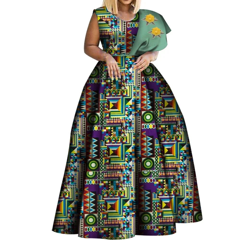 One - Shoulder African Print Dress for Women – Dashiki Bazin Style Party Gown - Free Delivery Worldwide only at Flexi Africa