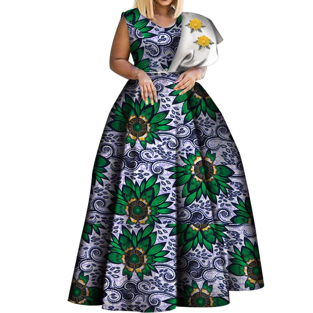 One - Shoulder African Print Dress for Women – Dashiki Bazin Style Party Gown - Free Delivery Worldwide only at Flexi Africa