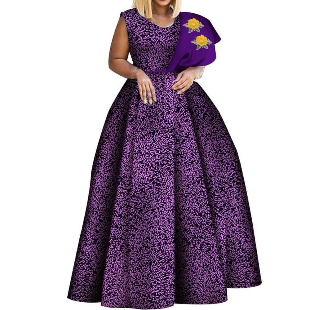 One - Shoulder African Print Dress for Women – Dashiki Bazin Style Party Gown - Free Delivery Worldwide only at Flexi Africa