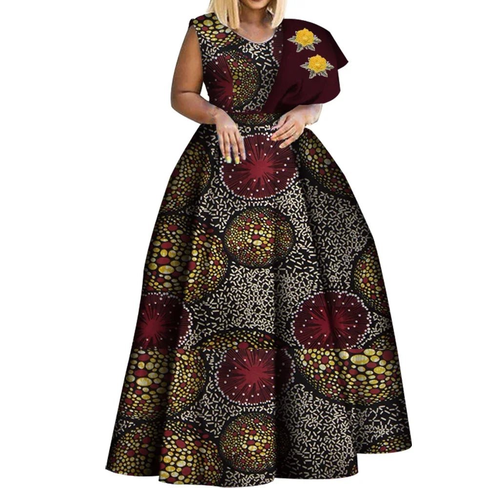 One - Shoulder African Print Dress for Women – Dashiki Bazin Style Party Gown - Free Delivery Worldwide only at Flexi Africa