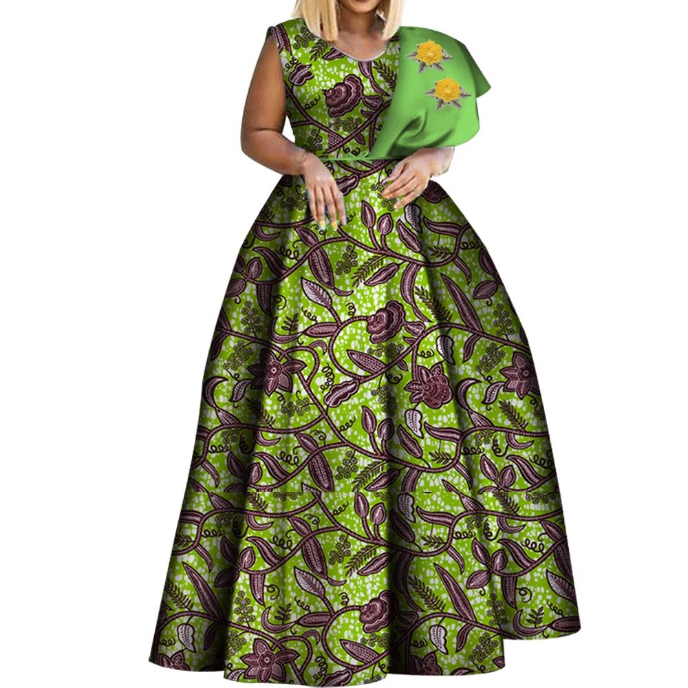 One - Shoulder African Print Dress for Women – Dashiki Bazin Style Party Gown - Free Delivery Worldwide only at Flexi Africa