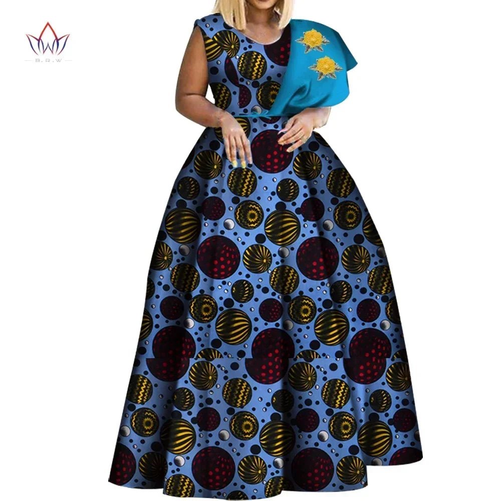 One - Shoulder African Print Dress for Women – Dashiki Bazin Style Party Gown - Free Delivery Worldwide only at Flexi Africa