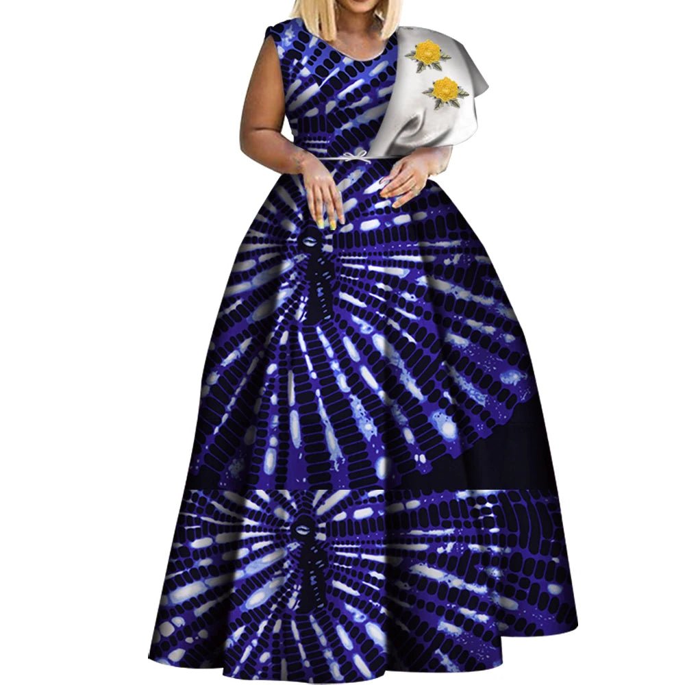 One - Shoulder African Print Dress for Women – Dashiki Bazin Style Party Gown - Free Delivery Worldwide only at Flexi Africa