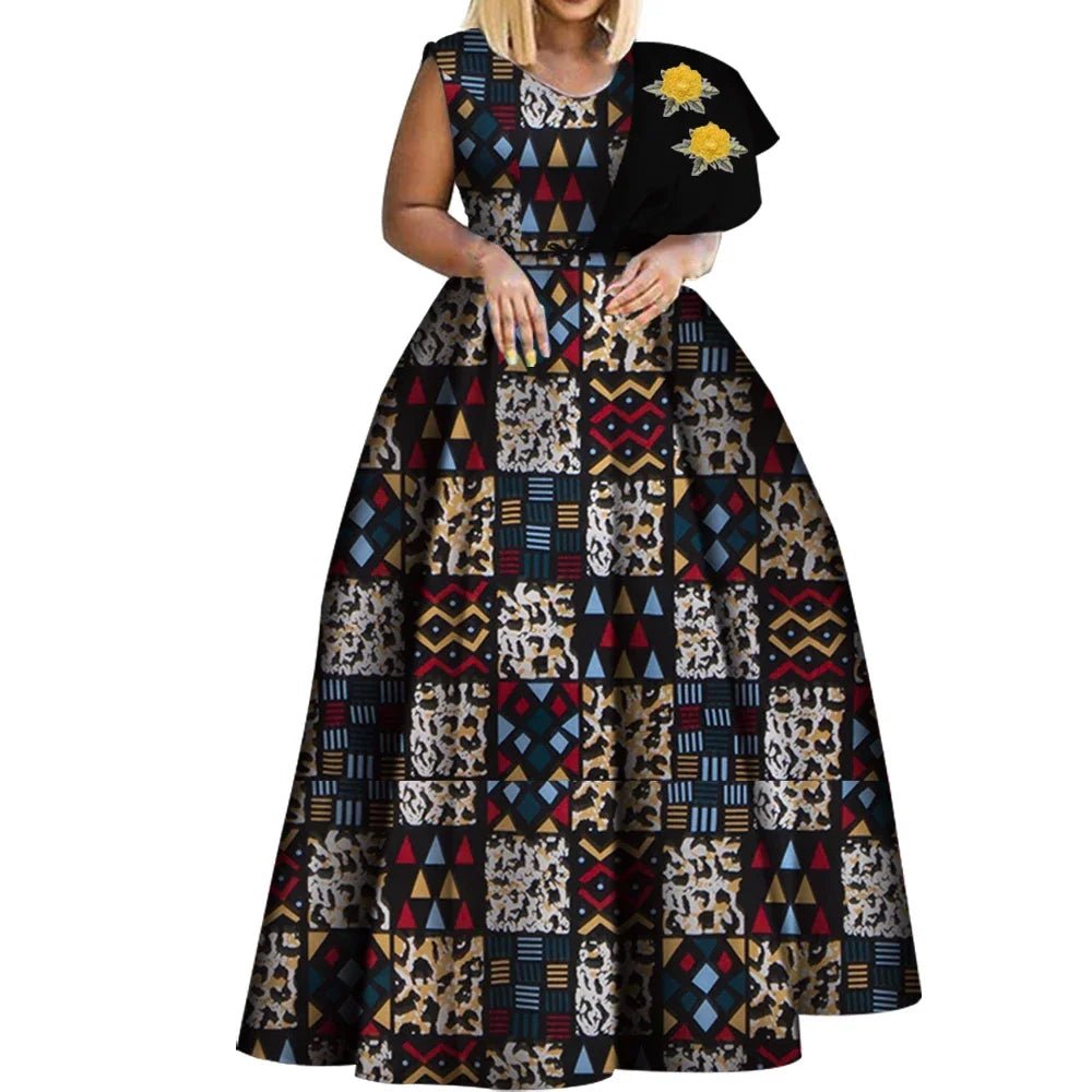 One - Shoulder African Print Dress for Women – Dashiki Bazin Style Party Gown - Free Delivery Worldwide only at Flexi Africa