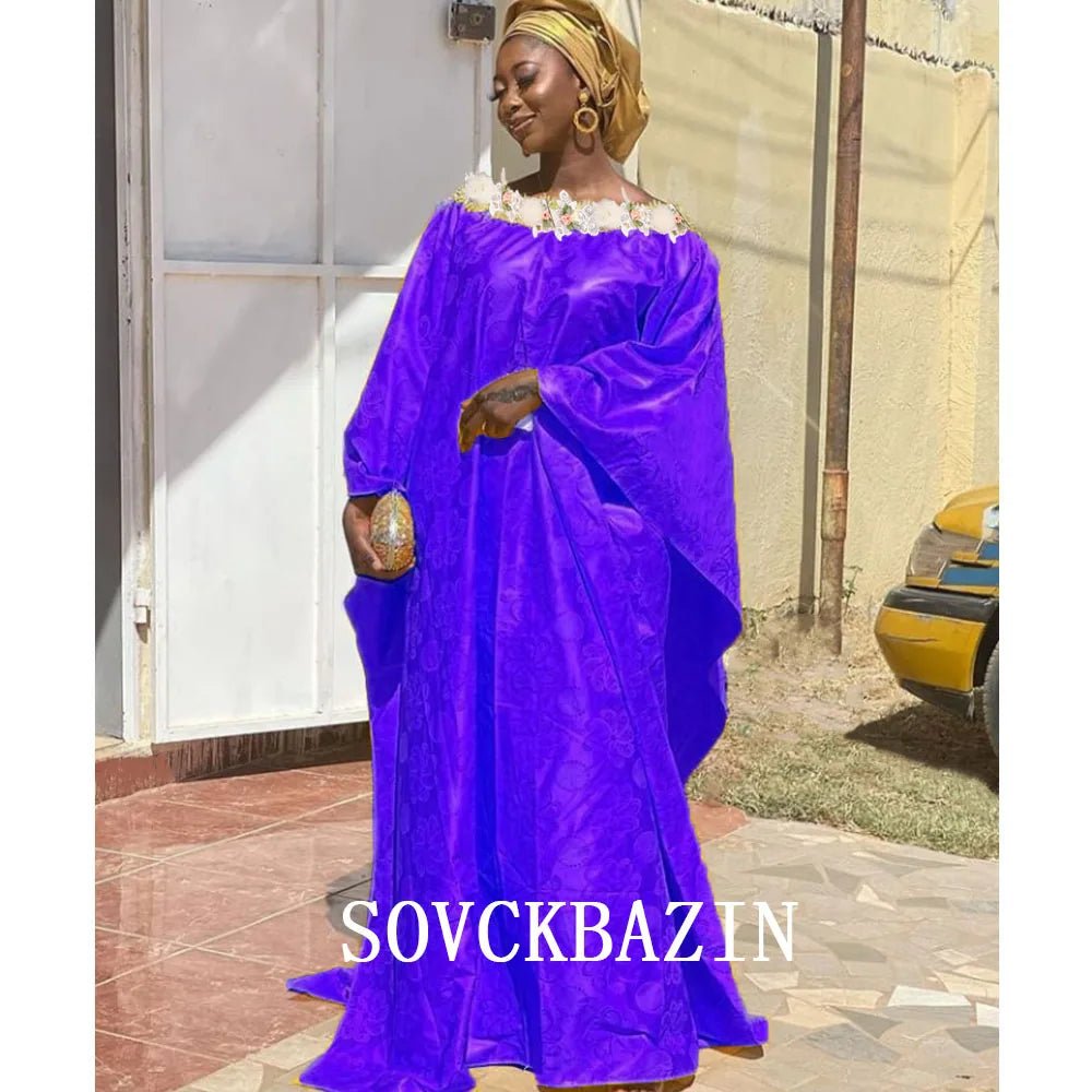 Bazin Riche Long Dresses: Authentic Ankara Nigeria Wedding Gowns - Dashiki Cotton Basin Dress for Elegant Evenings FREE POST
