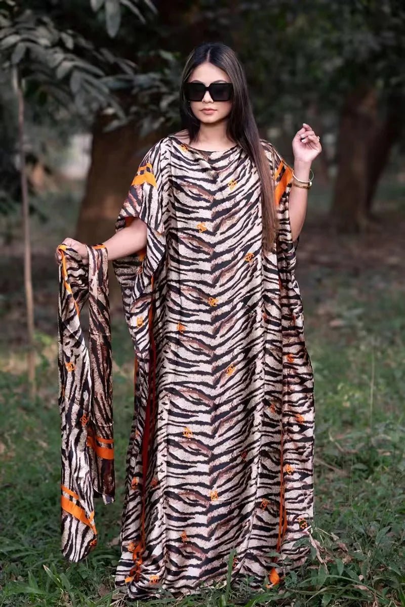 Oversized African Dashiki Abaya for Women – Print Design with Matching Scarf, Loose - Fit Long Dress - Free Delivery Worldwide only at Flexi Africa