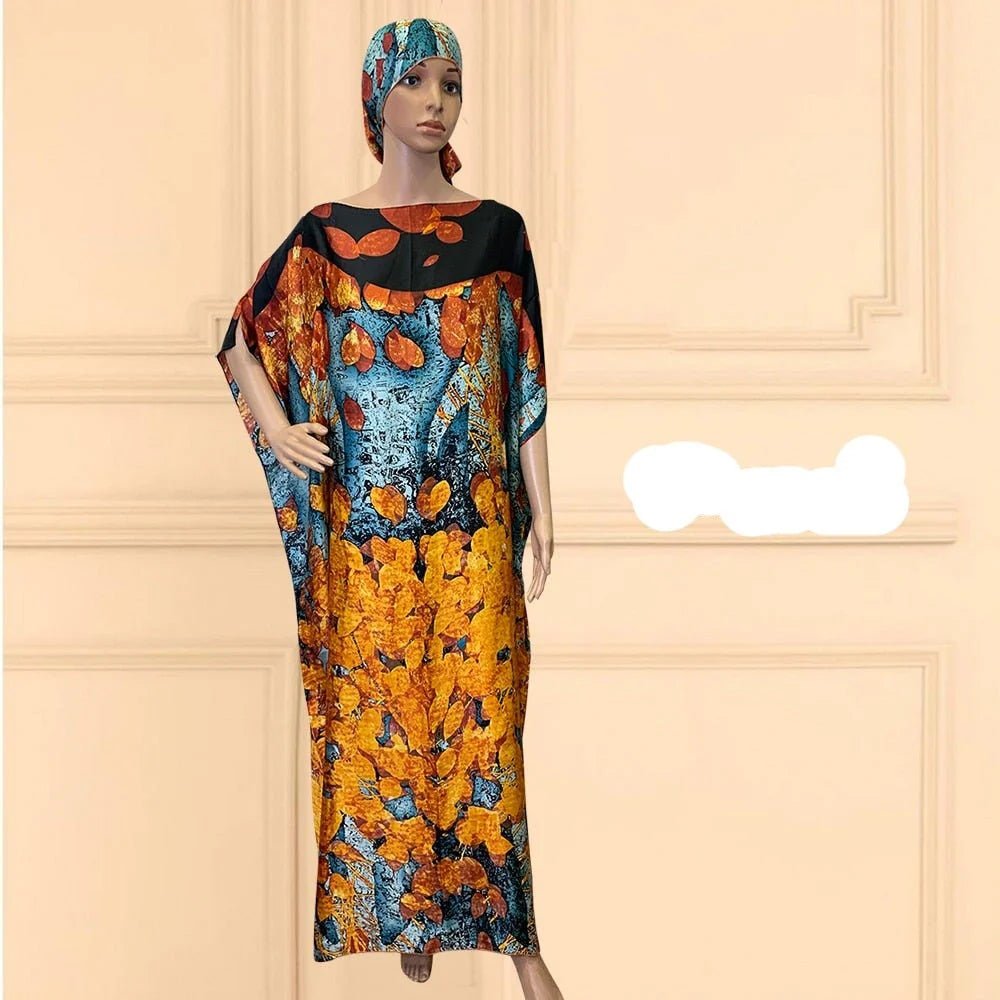 Oversized African Print Abaya Dress with Scarf - Loose, Long, and Fashionable for Women of All Sizes - Free Delivery Worldwide only at Flexi Africa