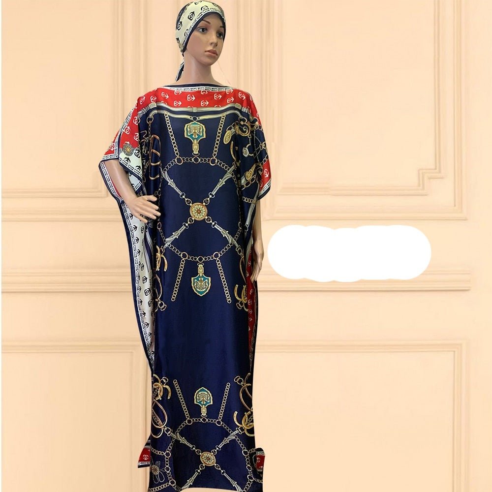 Oversized African Print Abaya Dress with Scarf - Loose, Long, and Fashionable for Women of All Sizes - Flexi Africa