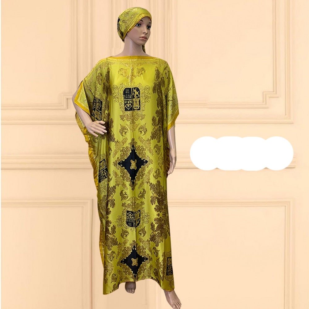 Oversized African Print Abaya Dress with Scarf - Loose, Long, and Fashionable for Women of All Sizes - Flexi Africa - Flexi Africa offers Free Delivery Worldwide - Vibrant African traditional clothing showcasing bold prints and intricate designs