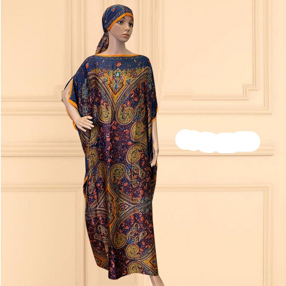 Oversized African Print Abaya Dress with Scarf - Loose, Long, and Fashionable for Women of All Sizes - Flexi Africa